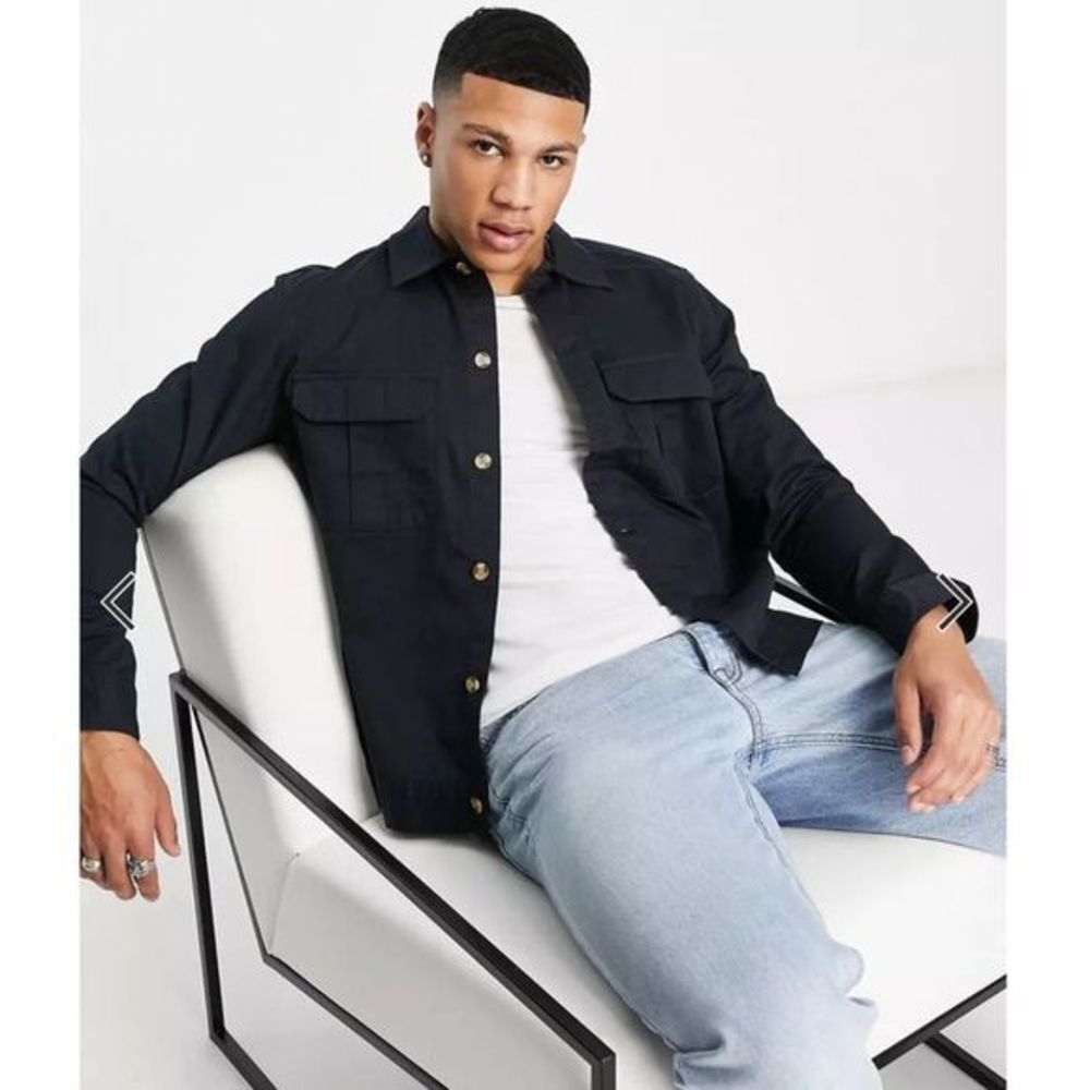 ONLY & SONS Twill Overshirt in Navy Sz Lg